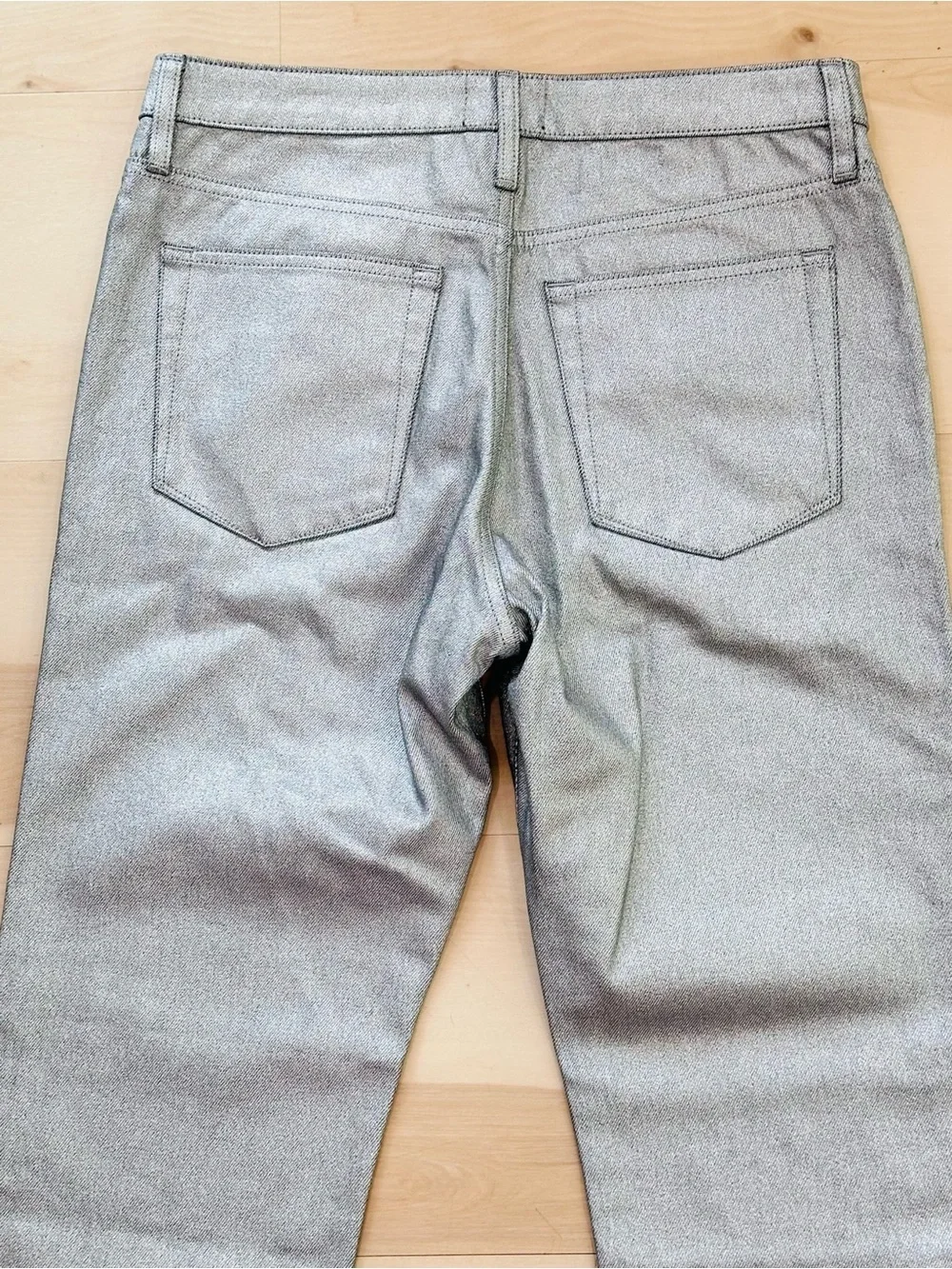 J.Crew Sz 29 striking metallic silver MID-RISE SLOUCHY STRAIGHT LEG 100% COTTON